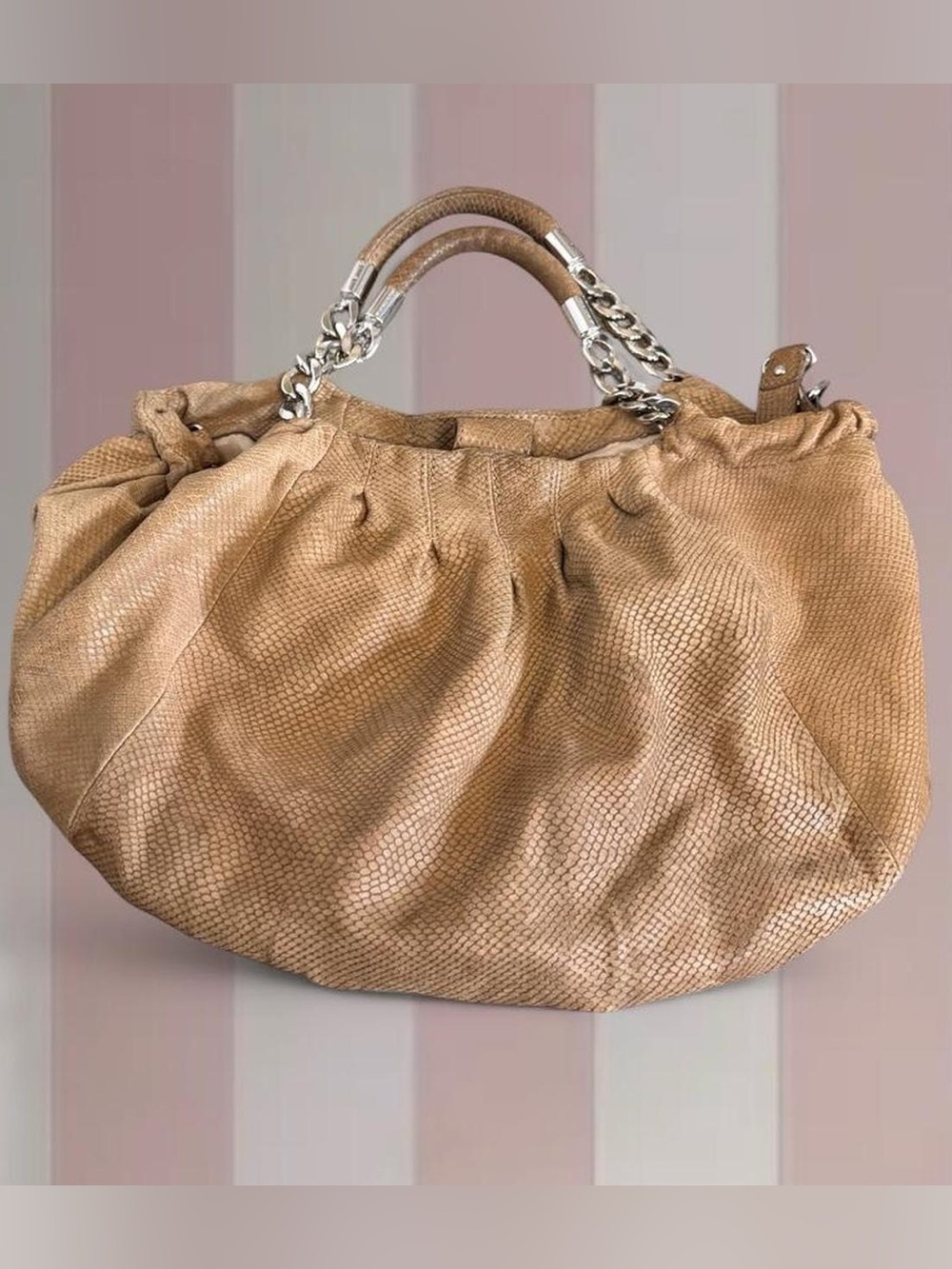 MK Vntg Y2K Tan leather Hobo Shoulder Bag handbag with snakeskin texture